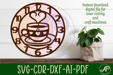 Coffee cup wall clock laser cut files SVG APInspireddesigns 