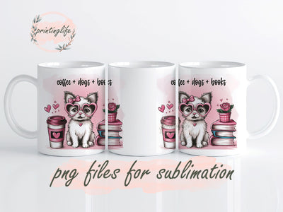 Coffee Dogs Books Mug Wrap Design, Instant Digital Design Download Mug Wrap Design, Mug Design PNG Sublimation PrintingLife 