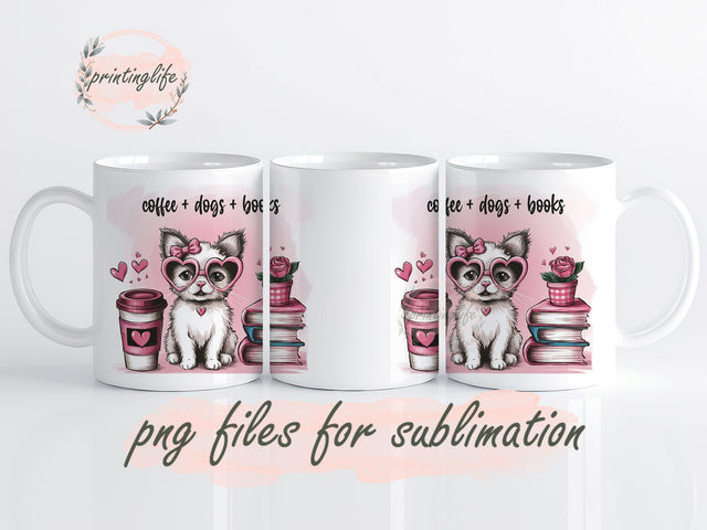 Coffee Dogs Books Mug Wrap Design, Instant Digital Design Download Mug Wrap Design, Mug Design PNG Sublimation PrintingLife 