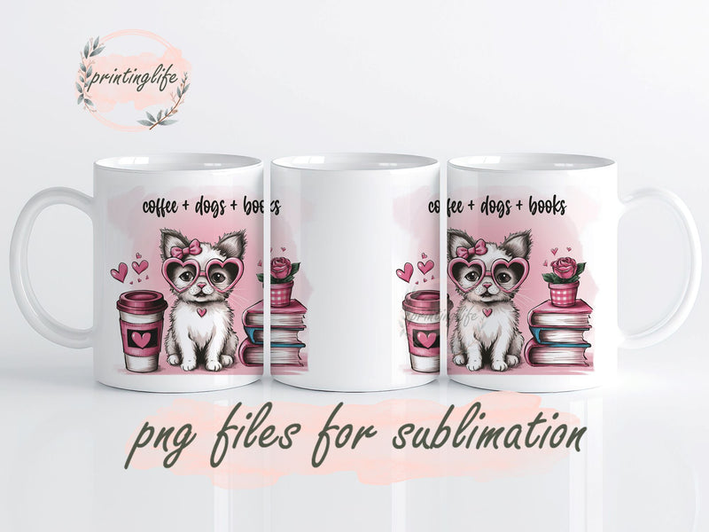 Coffee Dogs Books Mug Wrap Design, Instant Digital Design Download Mug Wrap Design, Mug Design PNG Sublimation PrintingLife 