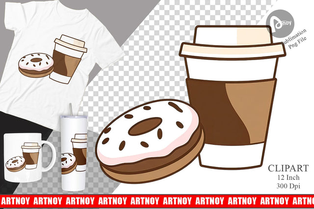 Coffee Donut Clipart Sublimation artnoy 
