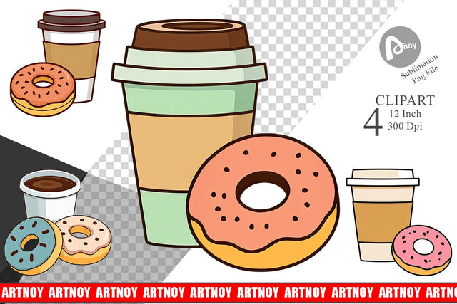 Coffee Donut Clipart Sublimation artnoy 