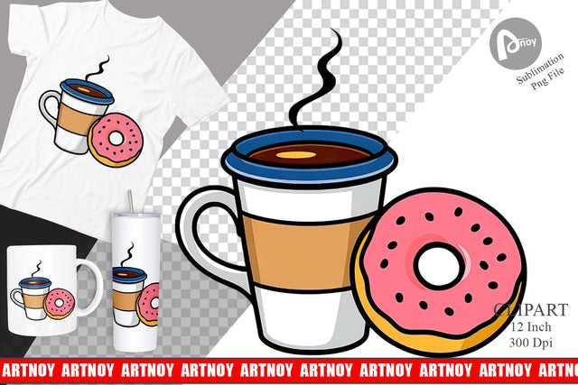 Coffee Donut Clipart Sublimation artnoy 