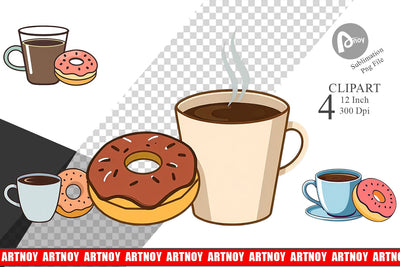Coffee Donut Clipart Sublimation artnoy 