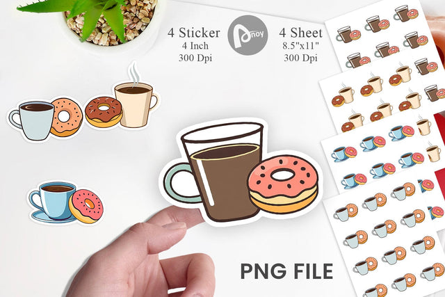 Coffee Donut Sticker Sublimation artnoy 