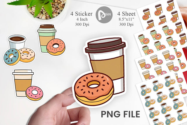 Coffee Donut Sticker Sublimation artnoy 