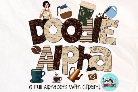 Coffee Doodle Alphabet, Coffee Corner Doodle Alpha Set PNG Sublimation Crafty Mama Studios 