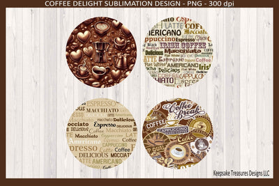 Coffee Express Matching Coasters Four Different Designs Sublimation Png Sublimation Keepsake Treasures Designs LLC. 