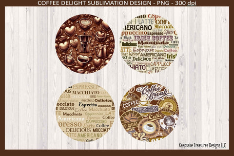 Coffee Express Matching Coasters Four Different Designs Sublimation Png Sublimation Keepsake Treasures Designs LLC. 