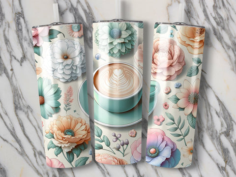 Coffee & Florals Tumbler wrap Sublimation PNG Sublimation Luvleigh Digitals 