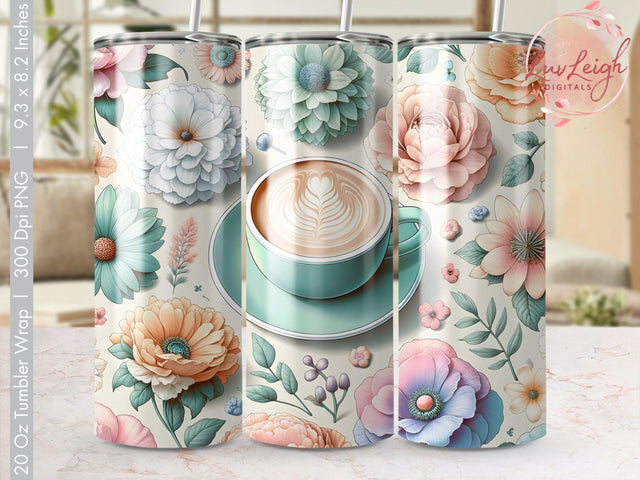Coffee & Florals Tumbler wrap Sublimation PNG Sublimation Luvleigh Digitals 