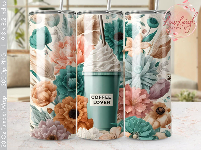 Coffee & Flowers Tumbler wrap Sublimation PNG Sublimation Luvleigh Digitals 