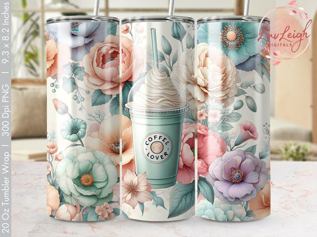 Coffee & Flowers Tumbler wrap Sublimation PNG Sublimation Luvleigh Digitals 