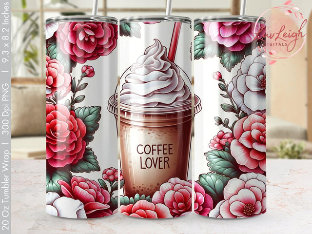 Coffee & Flowers Tumbler wrap Sublimation PNG Sublimation Luvleigh Digitals 