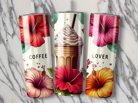 Coffee &Flowers Tumbler wrap Sublimation PNG Sublimation Luvleigh Digitals 