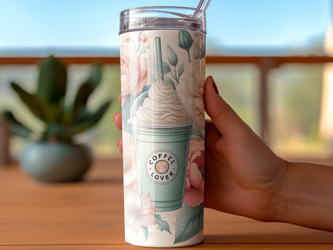 Coffee & Flowers Tumbler wrap Sublimation PNG Sublimation Luvleigh Digitals 