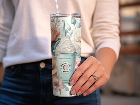 Coffee & Flowers Tumbler wrap Sublimation PNG Sublimation Luvleigh Digitals 
