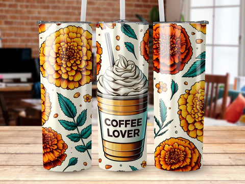 Coffee & Flowers Tumbler wrap Sublimation PNG Sublimation Luvleigh Digitals 