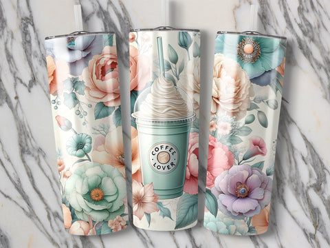 Coffee & Flowers Tumbler wrap Sublimation PNG Sublimation Luvleigh Digitals 
