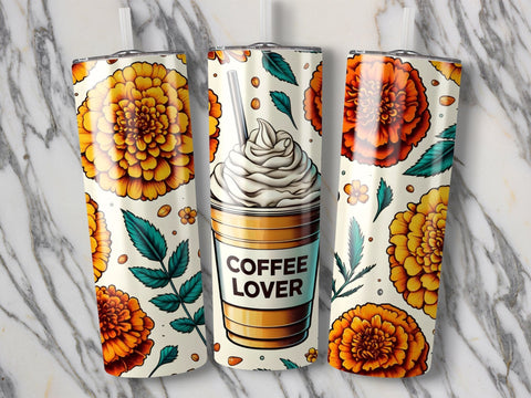 Coffee & Flowers Tumbler wrap Sublimation PNG Sublimation Luvleigh Digitals 