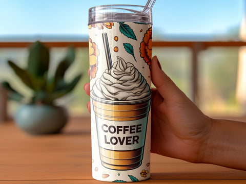 Coffee & Flowers Tumbler wrap Sublimation PNG Sublimation Luvleigh Digitals 