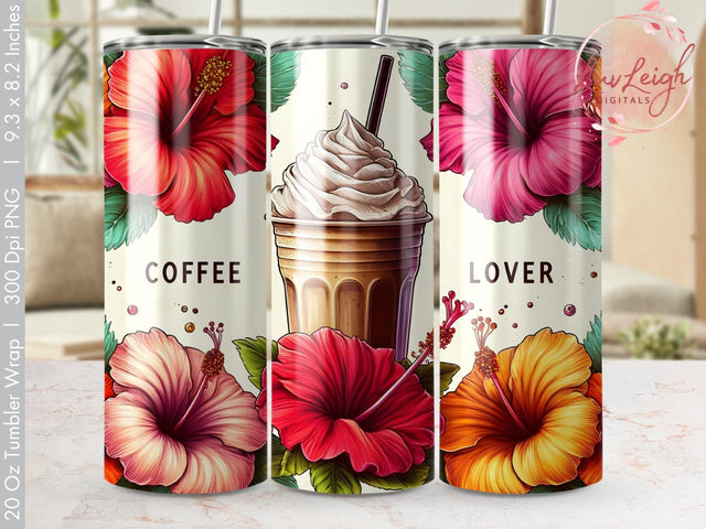 Coffee &Flowers Tumbler wrap Sublimation PNG Sublimation Luvleigh Digitals 