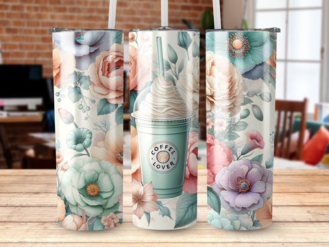 Coffee & Flowers Tumbler wrap Sublimation PNG Sublimation Luvleigh Digitals 