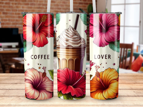 Coffee &Flowers Tumbler wrap Sublimation PNG Sublimation Luvleigh Digitals 