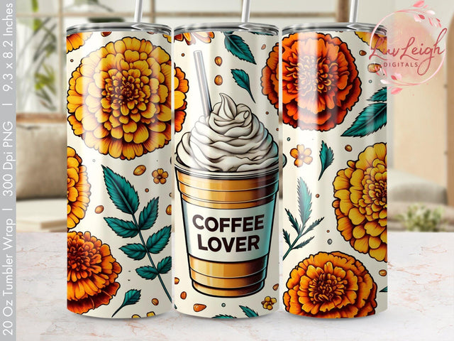 Coffee & Flowers Tumbler wrap Sublimation PNG Sublimation Luvleigh Digitals 