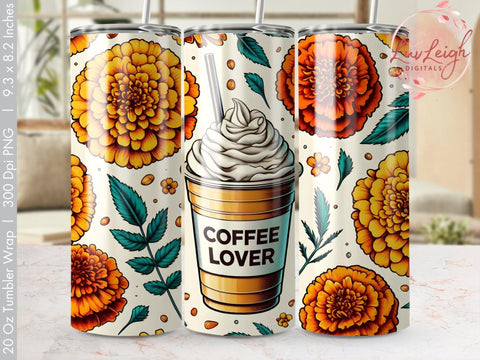 Coffee & Flowers Tumbler wrap Sublimation PNG Sublimation Luvleigh Digitals 