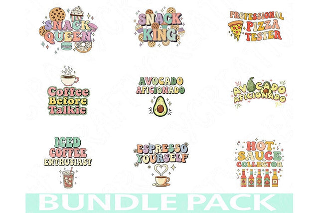 Coffee & Food Obsessions Png Bundle, Funny Foodie Quotes, Coffee Lover Clipart, Pizza and Avocado Designs, Culinary Humor Sublimation Pngs SVG TiffsCraftyCreations 
