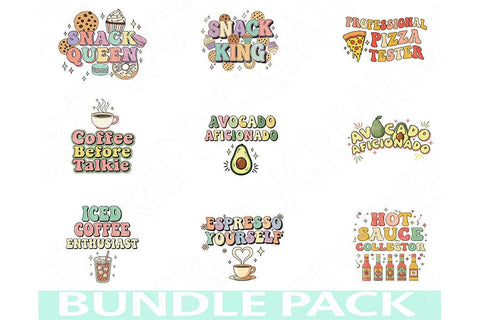 Coffee & Food Obsessions Png Bundle, Funny Foodie Quotes, Coffee Lover Clipart, Pizza and Avocado Designs, Culinary Humor Sublimation Pngs SVG TiffsCraftyCreations 
