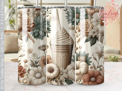 Coffee Frappe & Florals Tumbler wrap Sublimation PNG Sublimation Luvleigh Digitals 