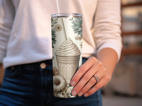 Coffee Frappe & Florals Tumbler wrap Sublimation PNG Sublimation Luvleigh Digitals 