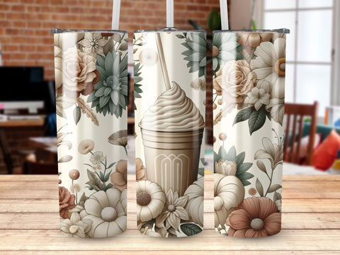 Coffee Frappe & Florals Tumbler wrap Sublimation PNG Sublimation Luvleigh Digitals 