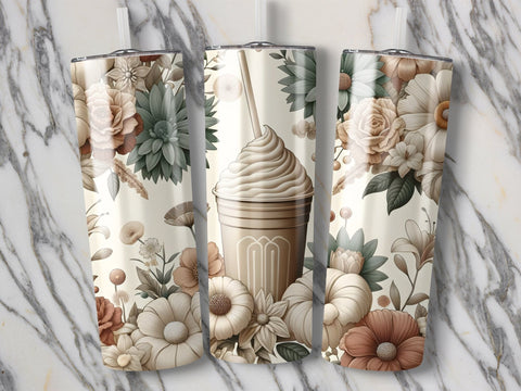 Coffee Frappe & Florals Tumbler wrap Sublimation PNG Sublimation Luvleigh Digitals 
