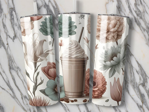 Coffee Frappe & Flowers Tumbler wrap Sublimation PNG Sublimation Luvleigh Digitals 