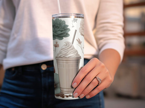 Coffee Frappe & Flowers Tumbler wrap Sublimation PNG Sublimation Luvleigh Digitals 