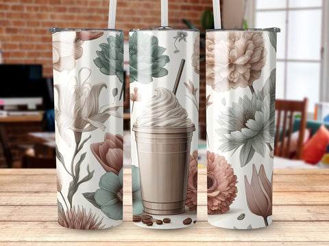 Coffee Frappe & Flowers Tumbler wrap Sublimation PNG Sublimation Luvleigh Digitals 