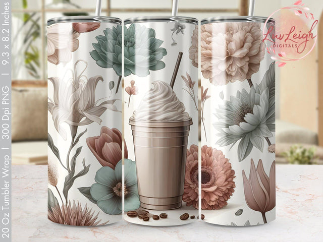 Coffee Frappe & Flowers Tumbler wrap Sublimation PNG Sublimation Luvleigh Digitals 