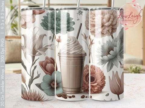 Coffee Frappe & Flowers Tumbler wrap Sublimation PNG Sublimation Luvleigh Digitals 