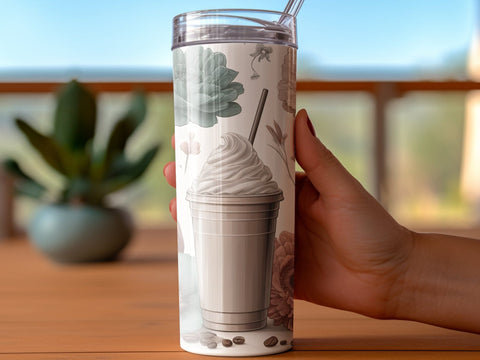 Coffee Frappe & Flowers Tumbler wrap Sublimation PNG Sublimation Luvleigh Digitals 