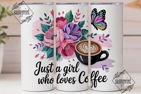 Coffee Girl Floral Tumbler Wrap Sublimation sassyprint 