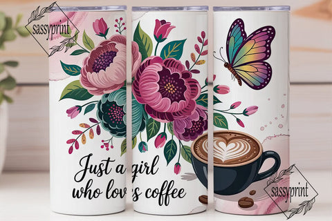 Coffee Girl Floral Tumbler Wrap Sublimation sassyprint 
