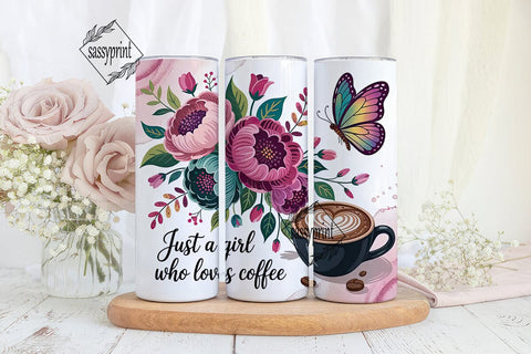 Coffee Girl Floral Tumbler Wrap Sublimation sassyprint 