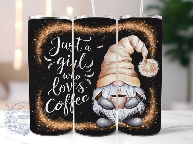 Coffee Gnome 20oz Skinny Tumbler, Coffee Lover Girl Tumbler Png, Straight & Tapered Tumbler Wrap, Instant Digital Download Sublimation ToriDesigns 