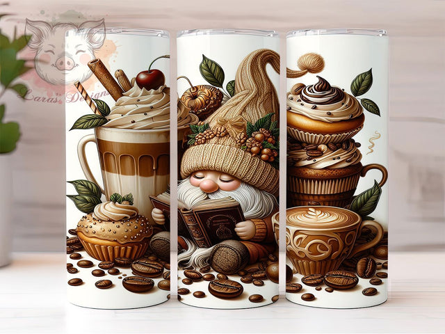Coffee Gnome Book Lover Tumbler Wrap, Book Lover Wrap, Cozy Reading PNG, 20OZ Sublimation Design, Caffeine And Books Cup, Fall Gnome Tumbler, Literary Coffee Wrap Sublimation Lara' s Designs 