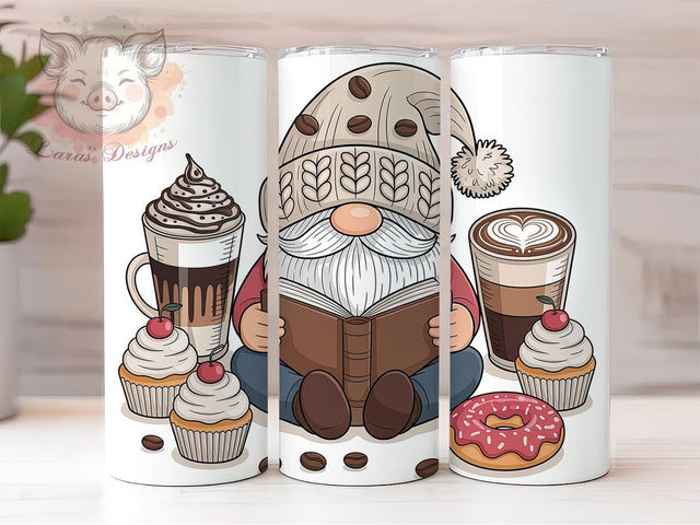 Coffee Gnome Book Lover Tumbler Wrap, Book Lover Wrap, Cozy Reading PNG, 20OZ Sublimation Design, Caffeine And Books Cup, Fall Gnome Tumbler, Literary Coffee Wrap Sublimation Lara' s Designs 