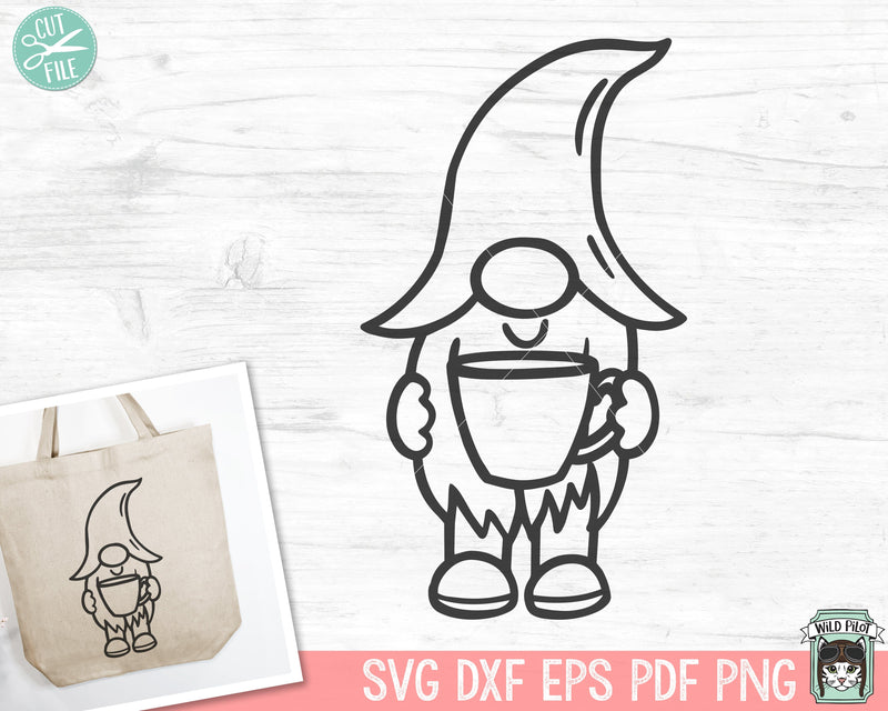 Coffee Gnome SVG File, Gnome Drinking Coffee svg, Gnome Drinking svg file, Gnome png file, Gnome Holding Cup, Gnome Mug svg, Gnome Clip Art SVG Wild Pilot 