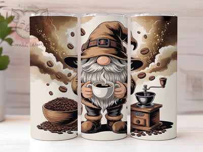 Coffee Gnome Whimsical Fantasy 20oz Tumbler Wrap, Whimsical Character, Coffee Theme, Cute Illustration, Fantasy Design, 20oz Tumbler Wrap, Sublimation PNG Sublimation Lara' s Designs 
